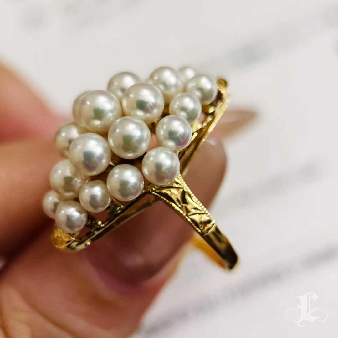 【Sculpted Geometry】Aurora Cluster Akoya Pearl 18K Gold Ring For Sale 3
