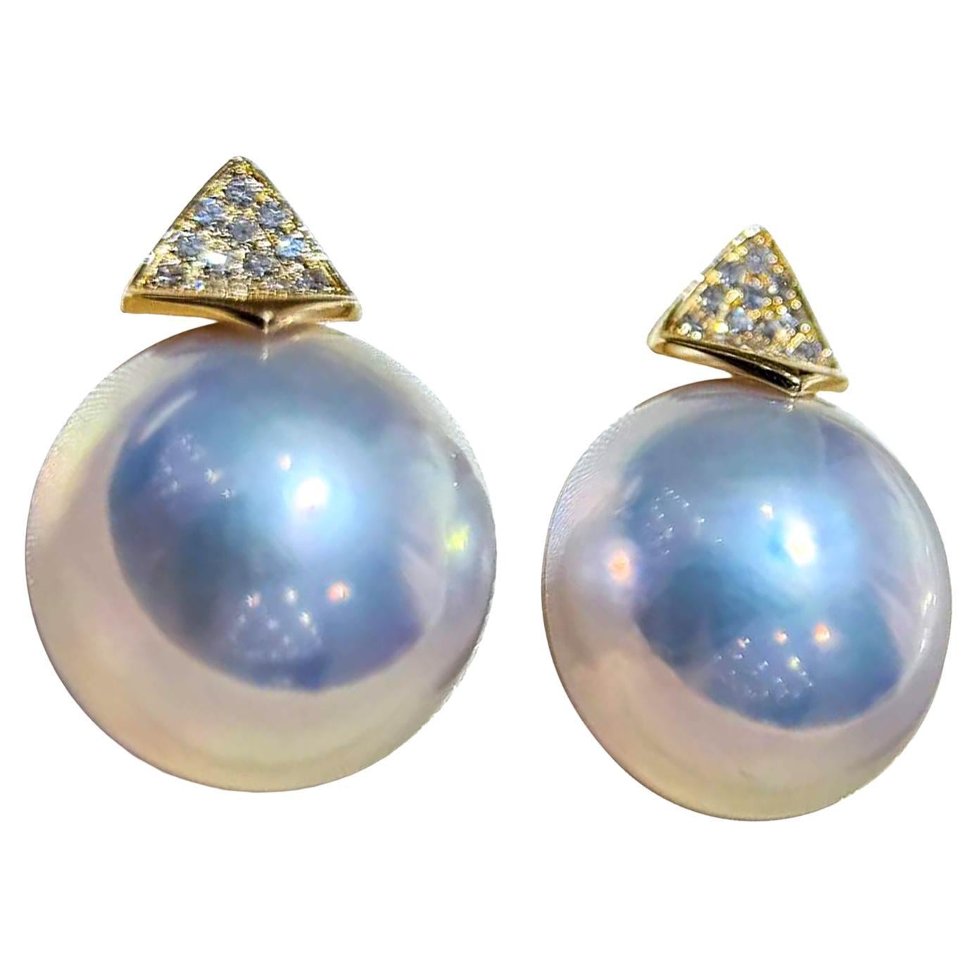 【Geometria scolpita】 Orecchini di perle e diamanti Mabe a cupola d
aurora