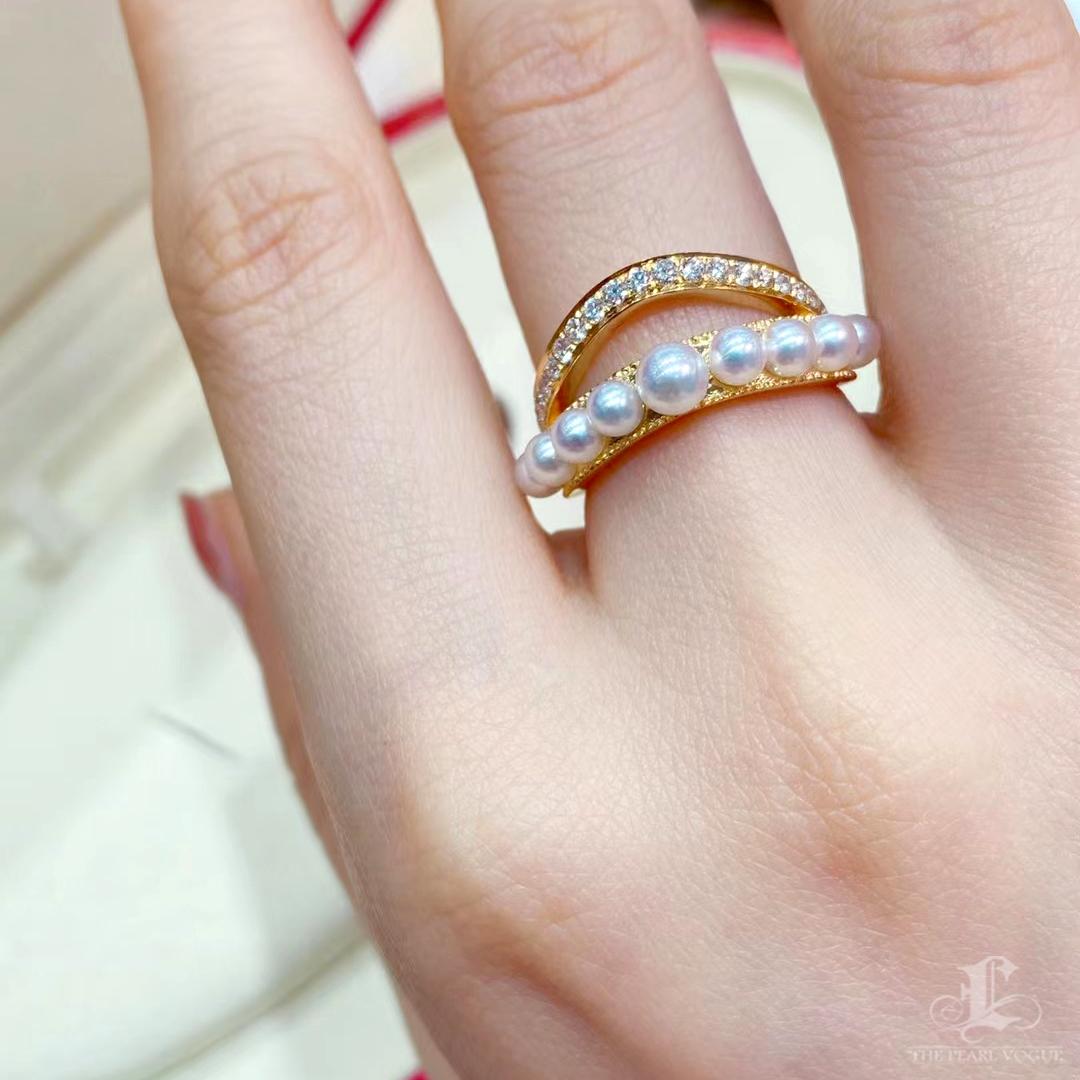 Grezzo Anello con perle e diamanti Aurora Duet Baby Akoya in vendita