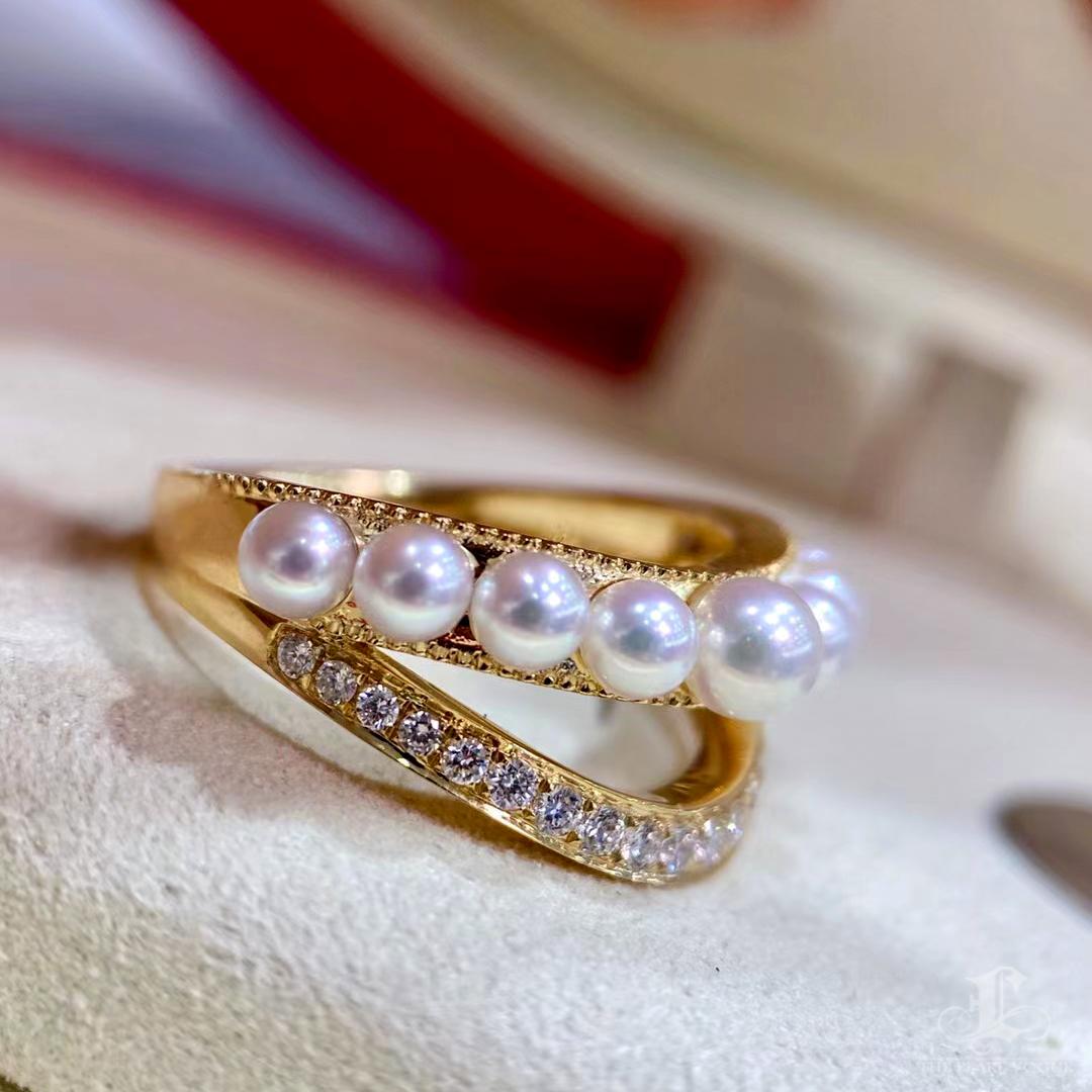 Anello con perle e diamanti Aurora Duet Baby Akoya in vendita 2