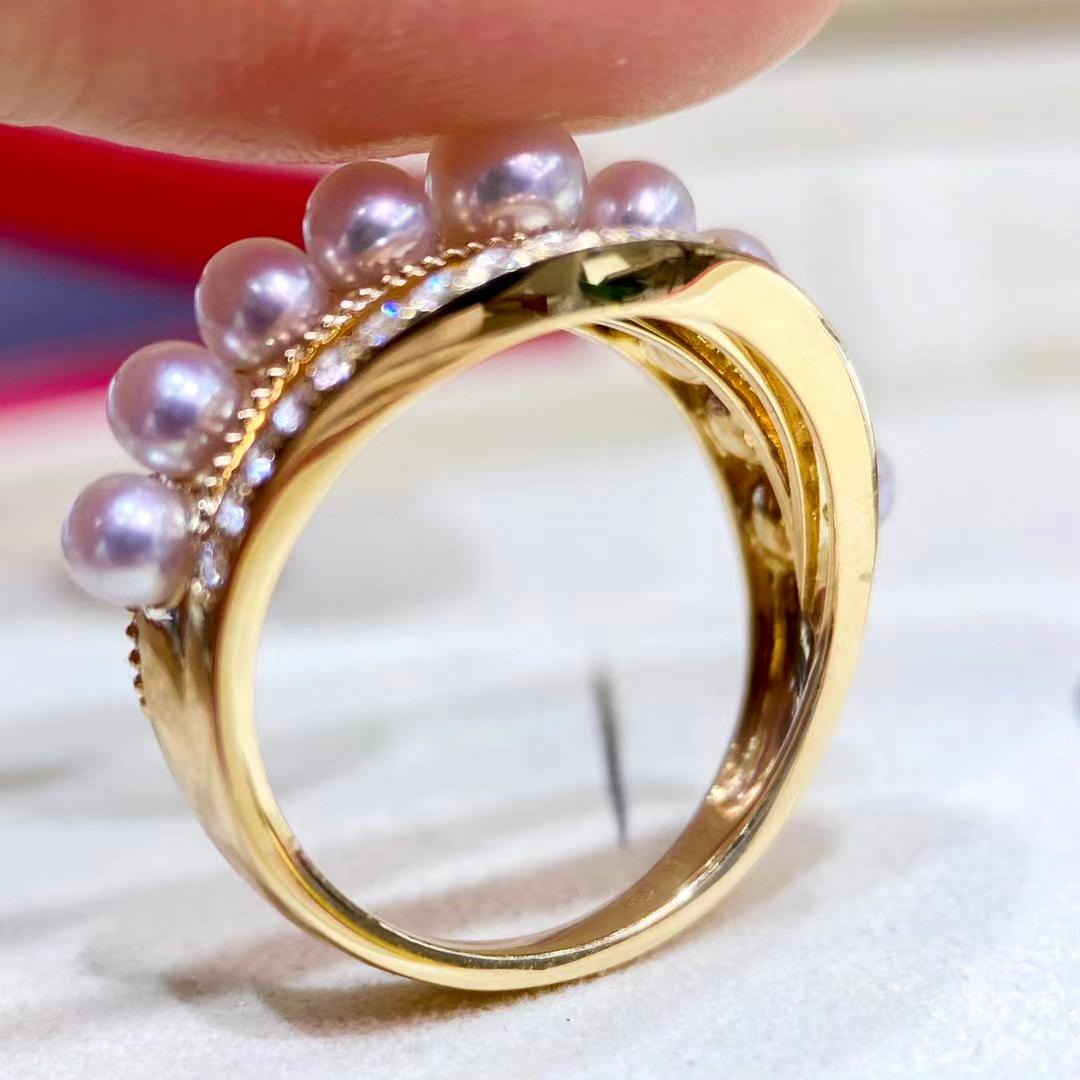 Anello con perle e diamanti Aurora Duet Baby Akoya in vendita 3