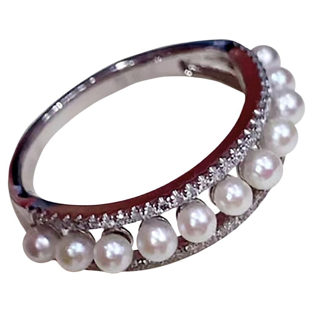 Anello con perle e diamanti Aurora Petite Baby Akoya
