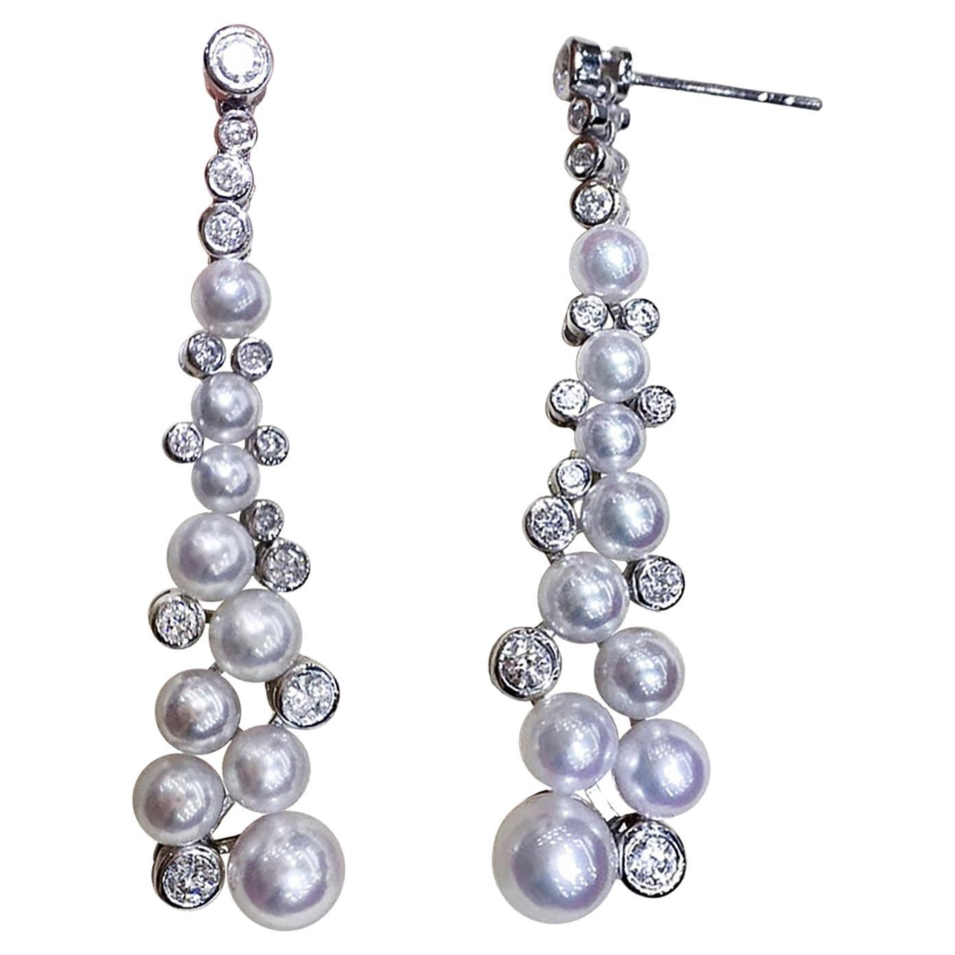 Orecchini di diamanti con perle Akoya del bambino di Aurora Raindance