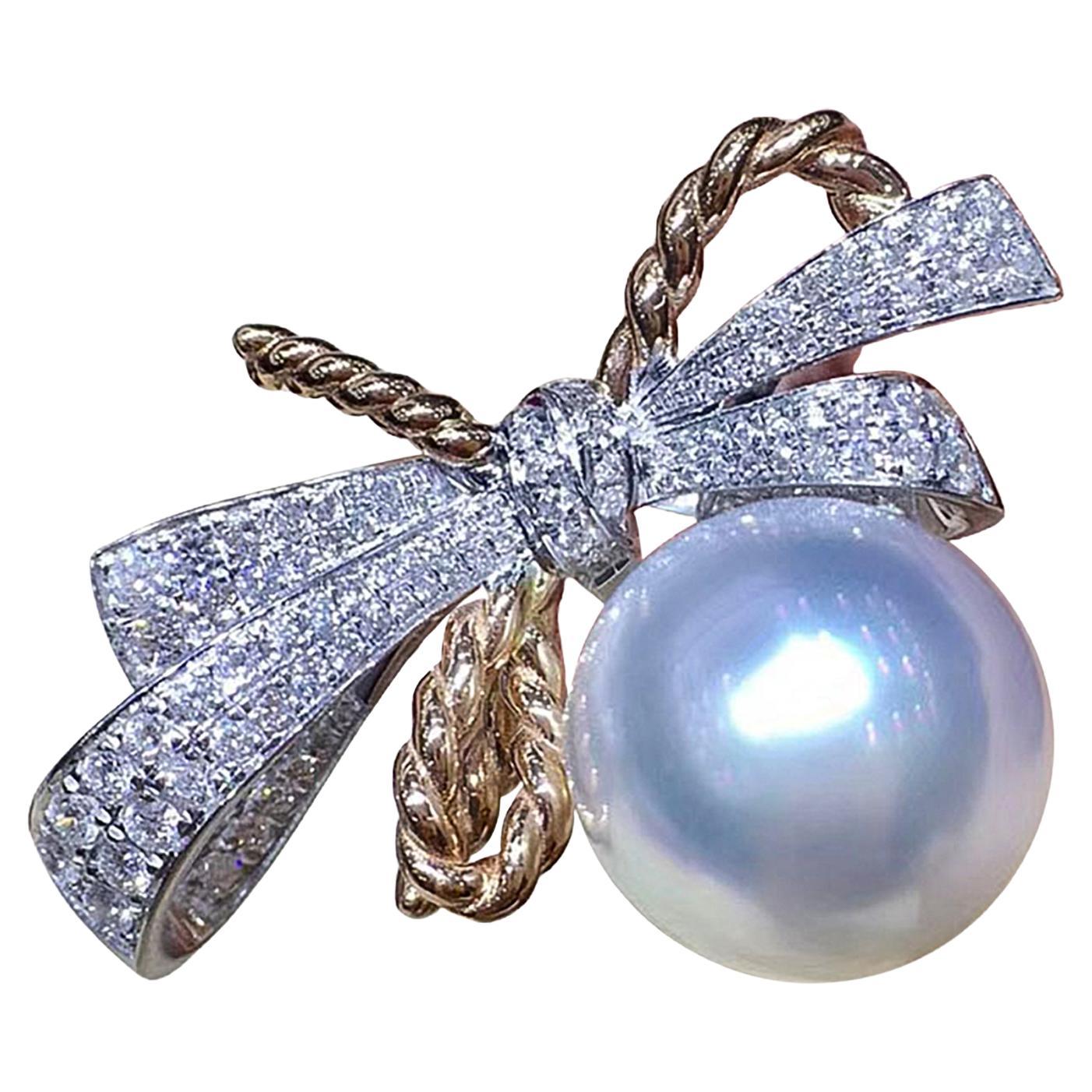 【Vine Symphony】Aurora South Sea Pearl Cocktail Ring in 18K White 
Rose Gold For Sale