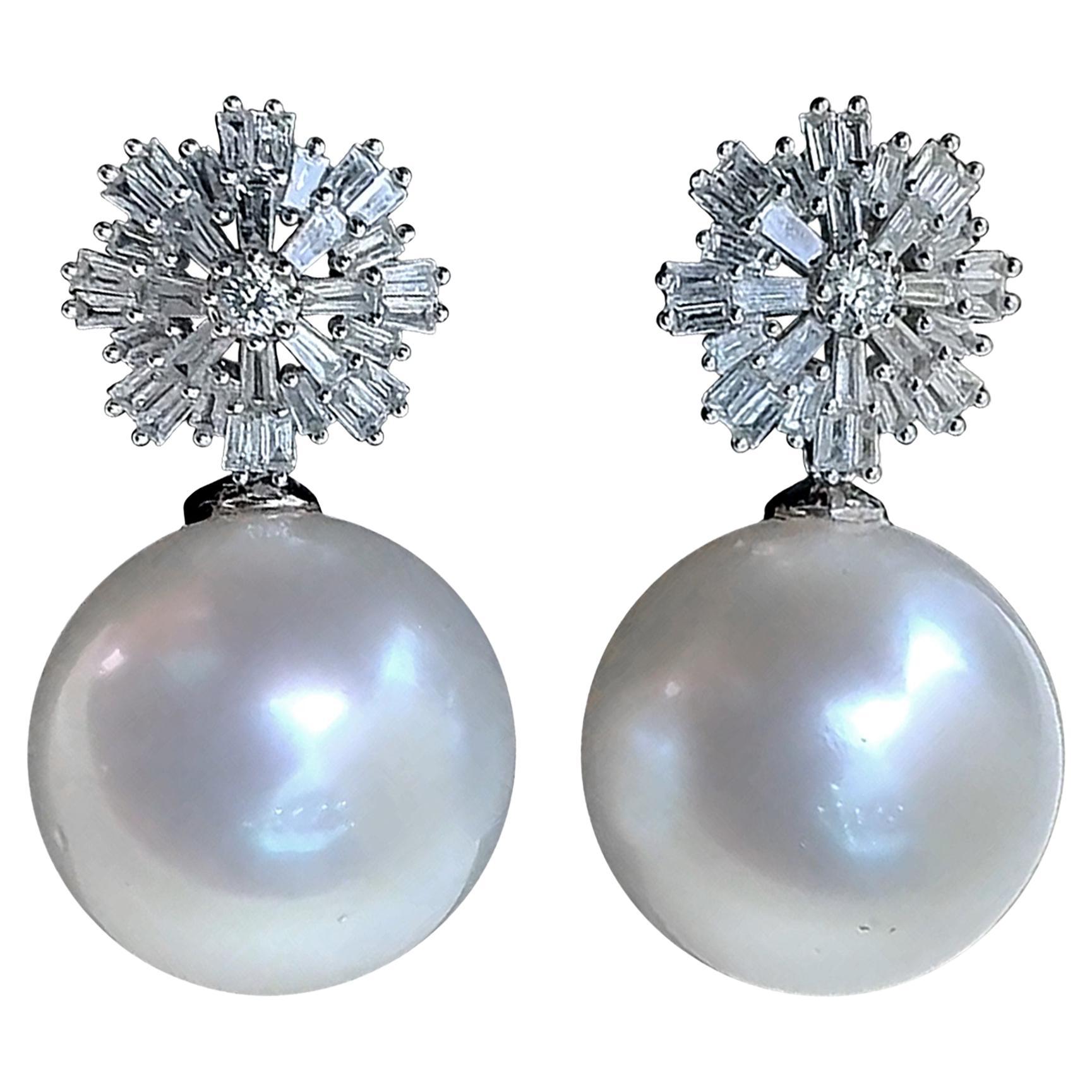 【Sculpted Geometry】Aurora Starburst AAAA South Sea Pearl Diamond Earrings