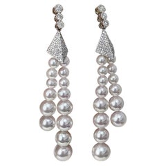 【Geometria scolpita】 Orecchini con perle Akoya e diamanti Aurora Twin Tassel