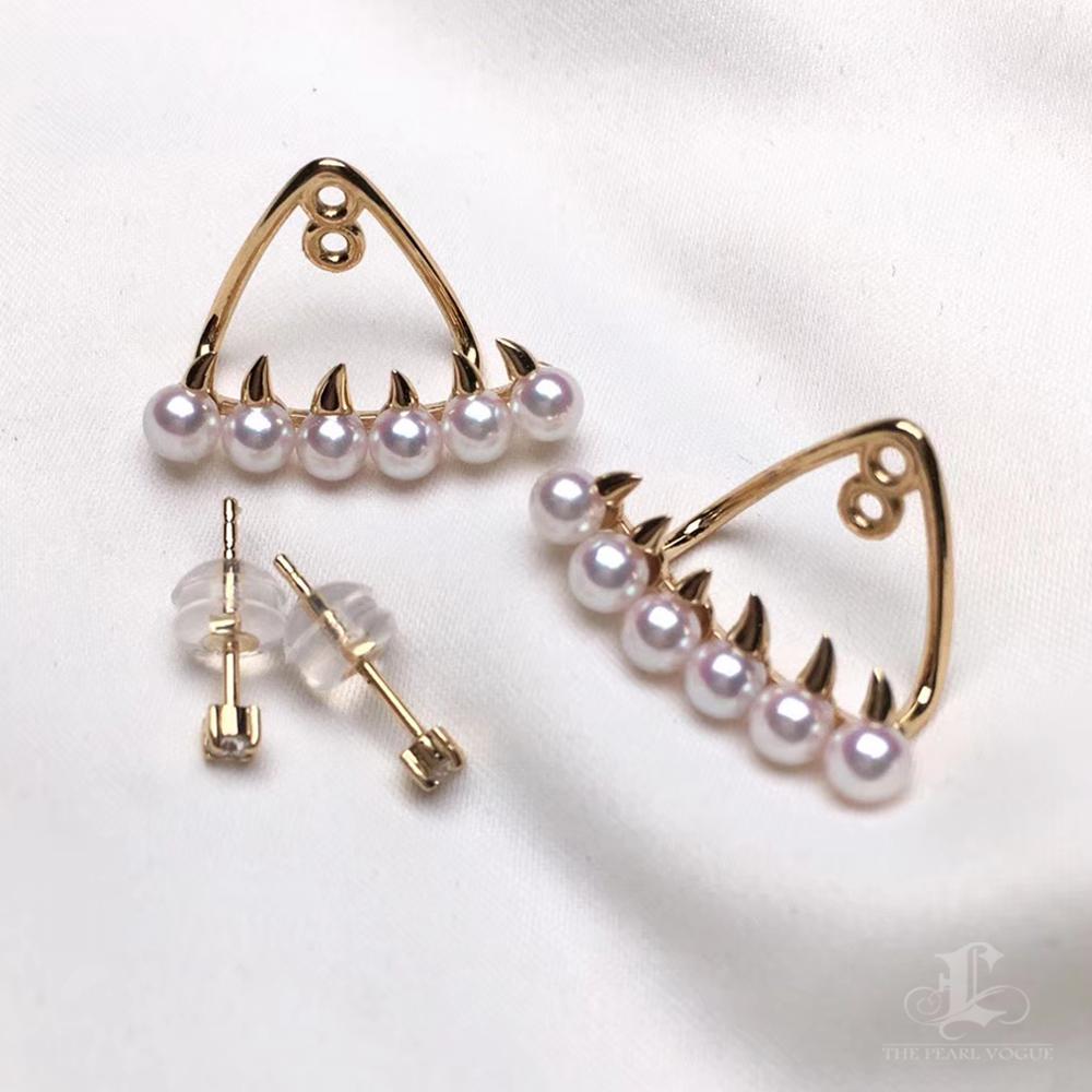 【Sculpted Geometry】Baby Akoya Pearl and 18K Gold Spike Earrings and Pendant Set For Sale 2