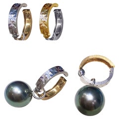 【Sculpted Geometry】Convertible 2-in-1 Duo-Tone AAAA Tahitian Pearl Hoop Earrings