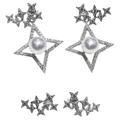 【Sculpted Geometry】Convertible Celestial Starburst Akoya Pearl Diamond Earrings