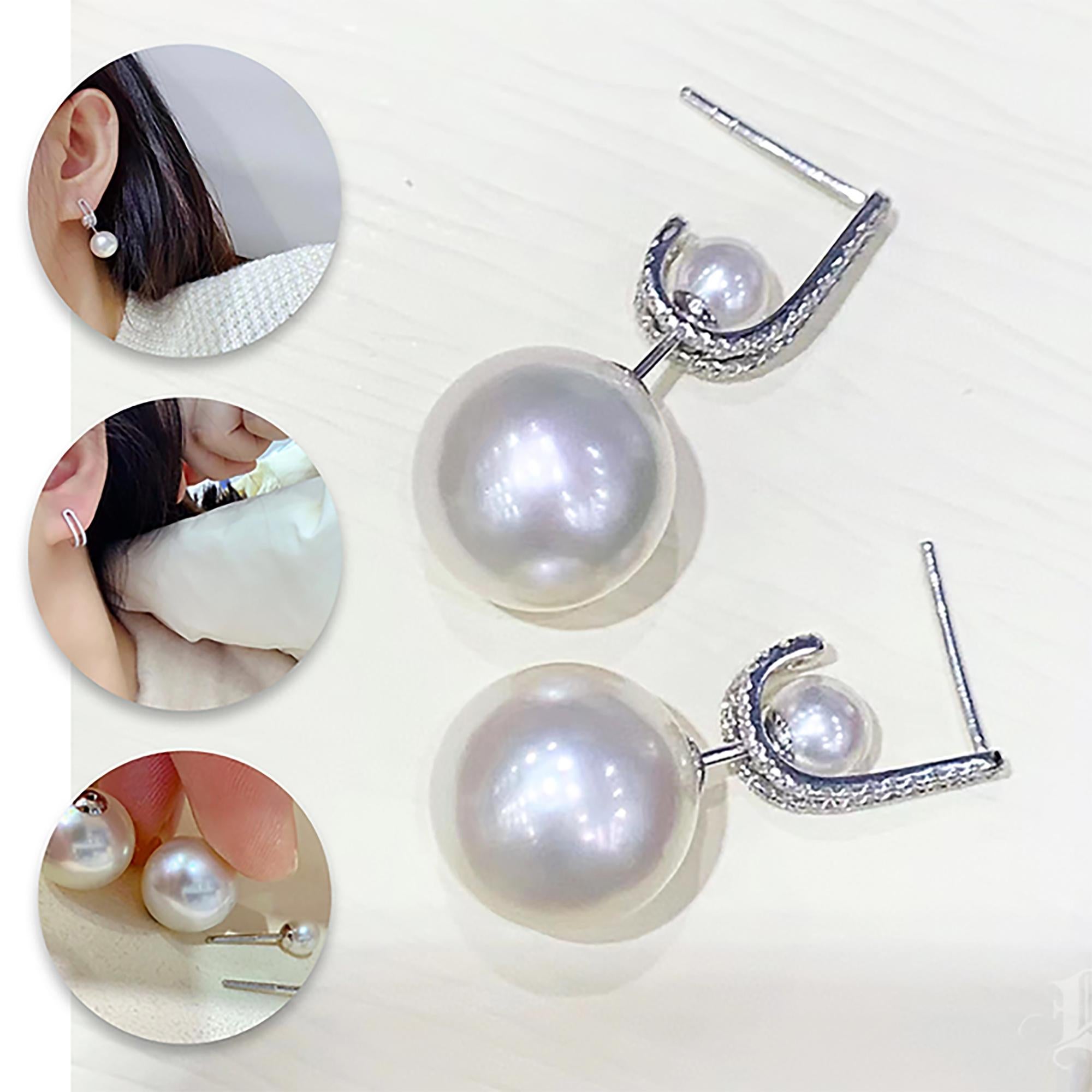 Grezzo Geometria scolpita】 Orecchini convertibili con diamanti e perle dei mari del Sud in vendita