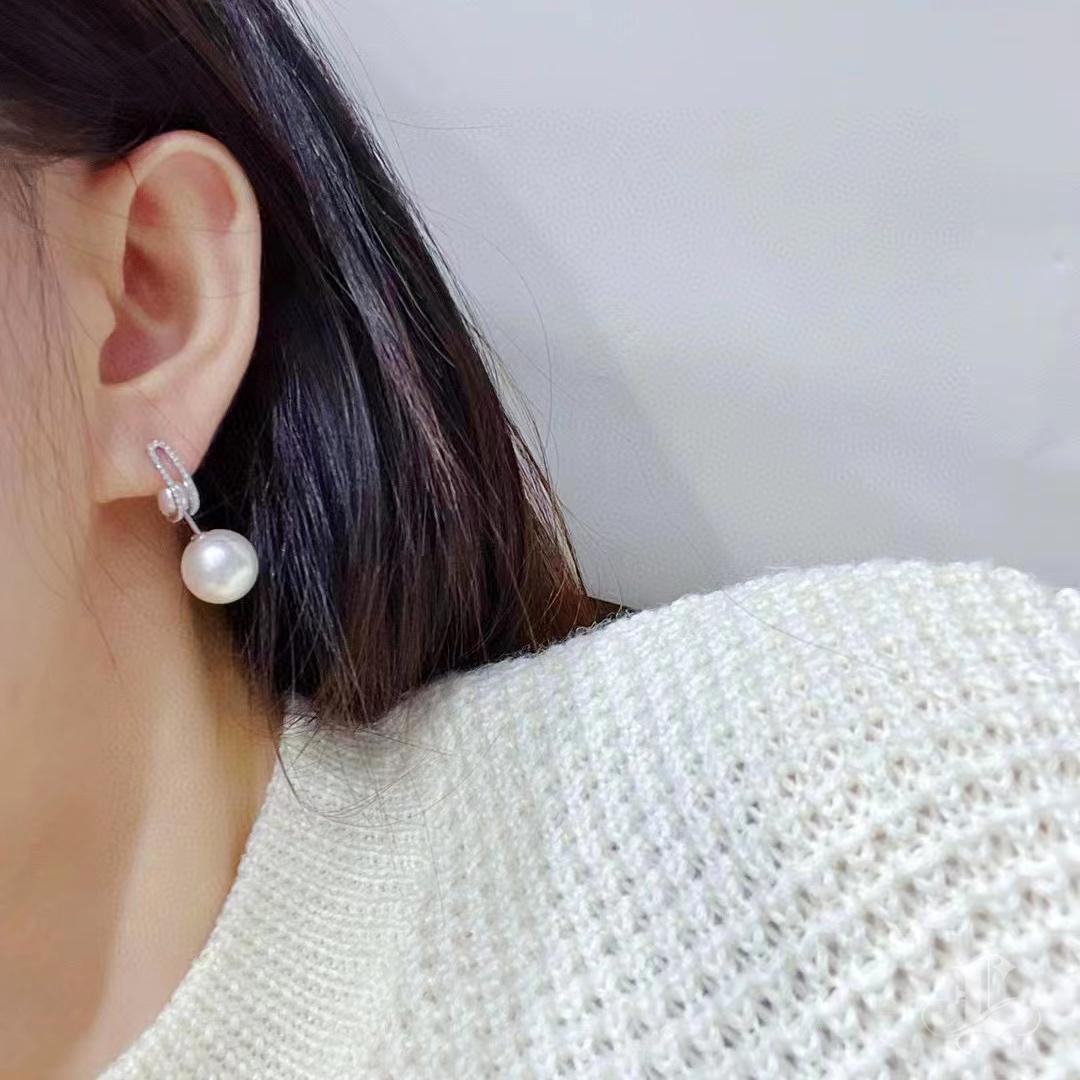 Geometria scolpita】 Orecchini convertibili con diamanti e perle dei mari del Sud in vendita 4