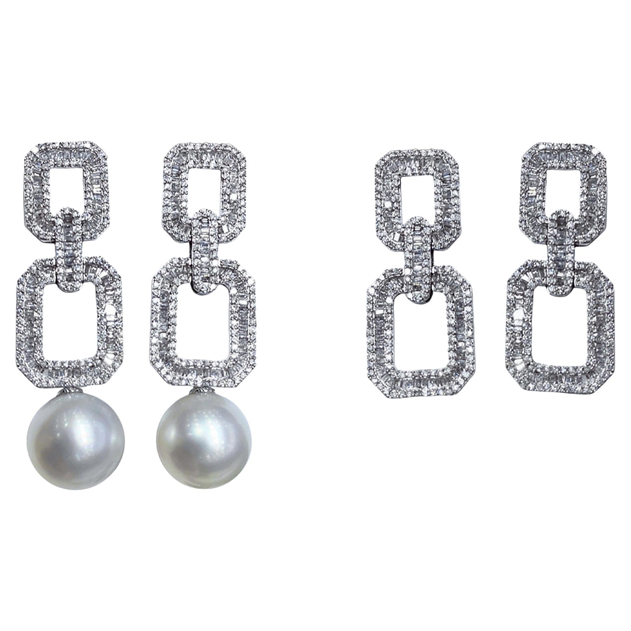 【Sculpted Geometry】Convertible Geolink Aurora Südsee Perle & Diamant Ohrringe