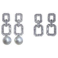 【Sculptured Geometry】Convertible Geolink Aurora South Sea Pearl & Diamond Earrings