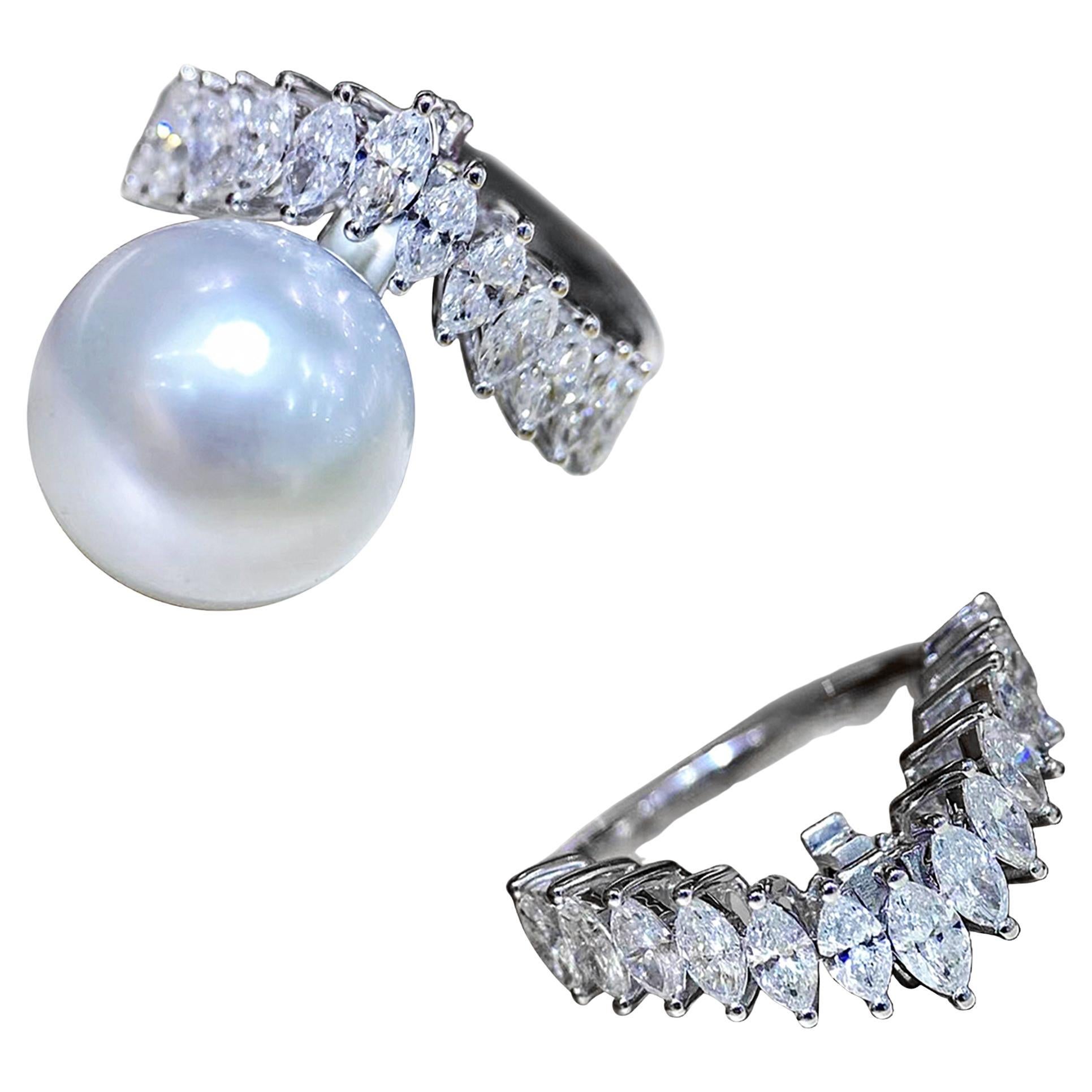 【Crown Radiance】Convertible South Sea Pearl & Marquise Diamond Statement Ring