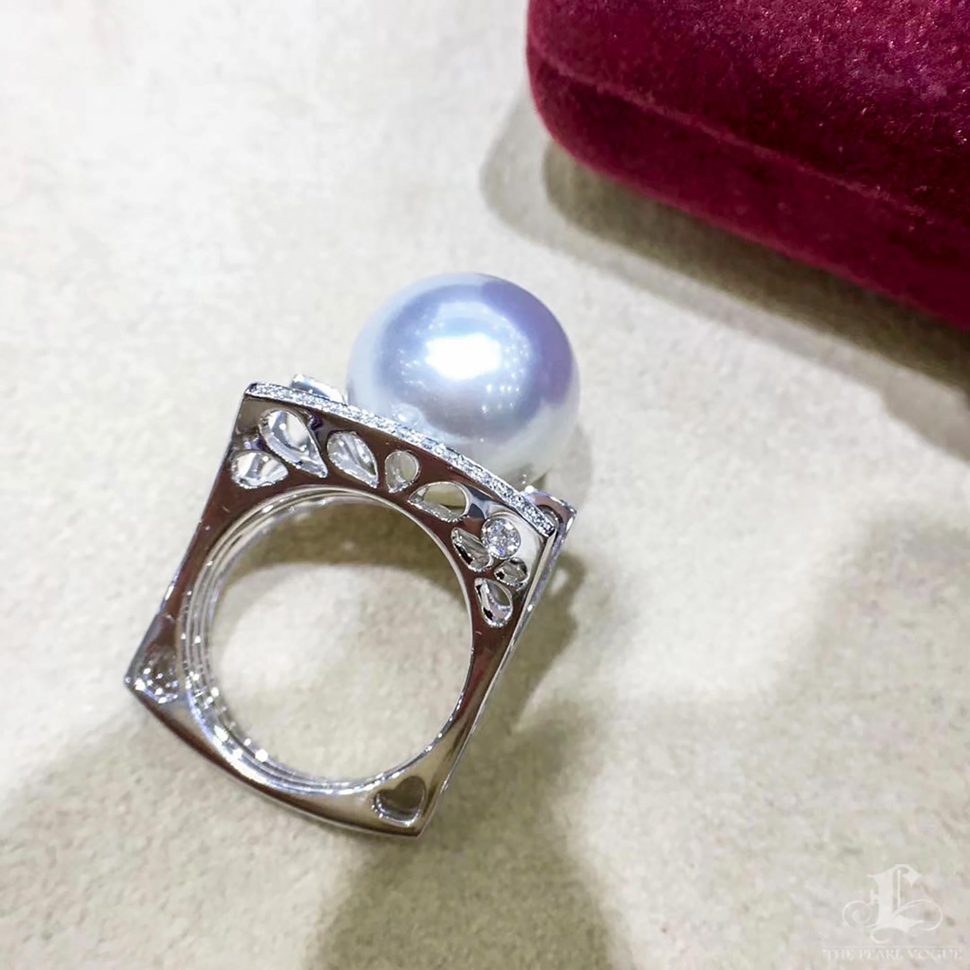 【Sculpted Geometry】Anillo de perlas del mar del sur con cresta de diamantes, oro blanco de 18k en venta 3
