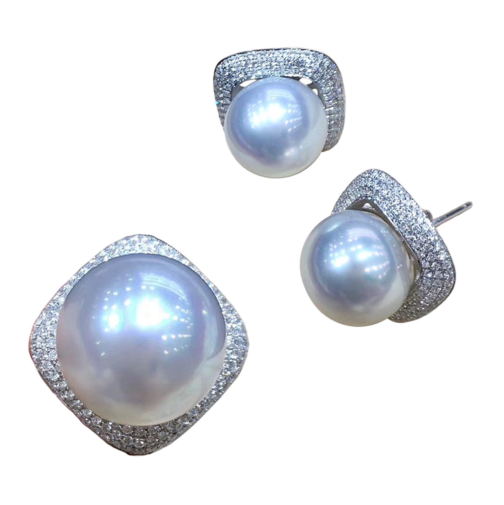 【Geometria scolpita】 Anello con diamante e perla dei mari del sud, oro bianco 18k in vendita 3
