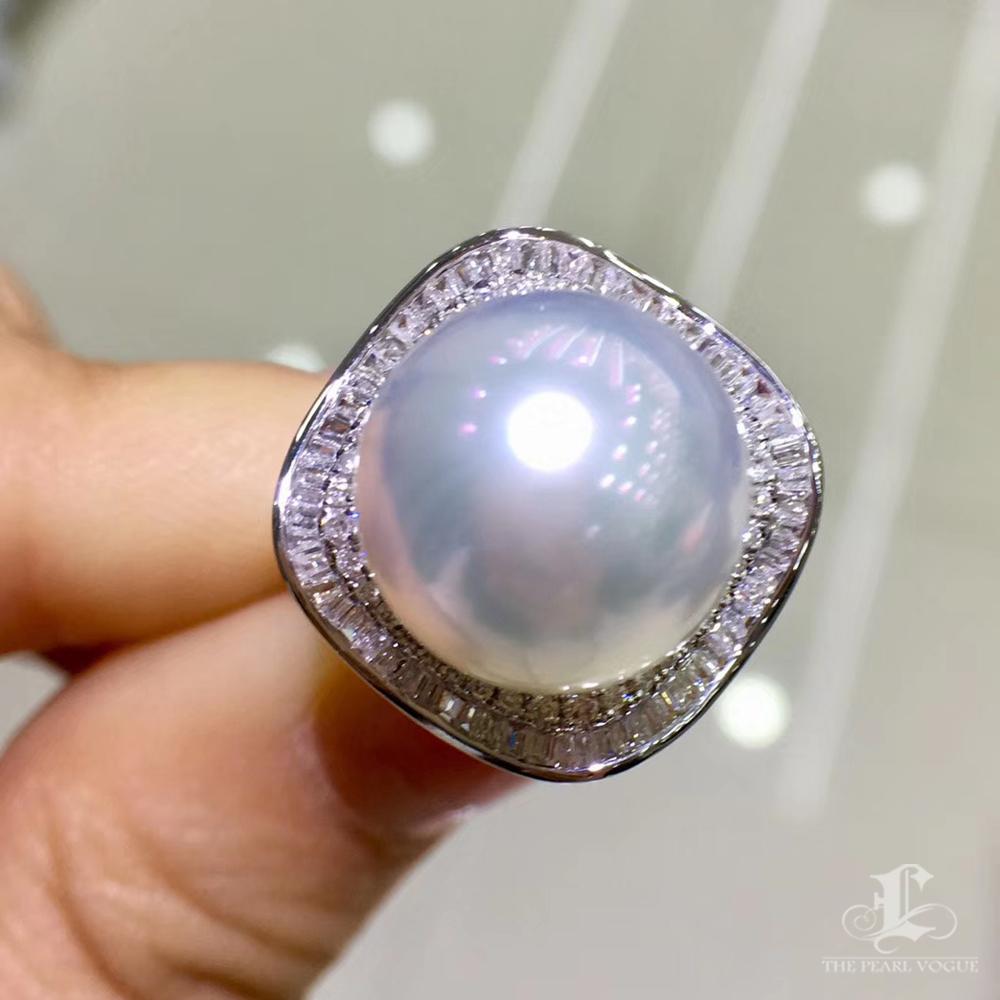 Donna 【Geometria scolpita】 Anello con diamante a raggiera e perla dei mari del sud in vendita