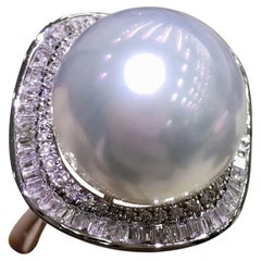 【Sculpted Geometry】Diamond Halo Aurora South Sea Pearl Ring