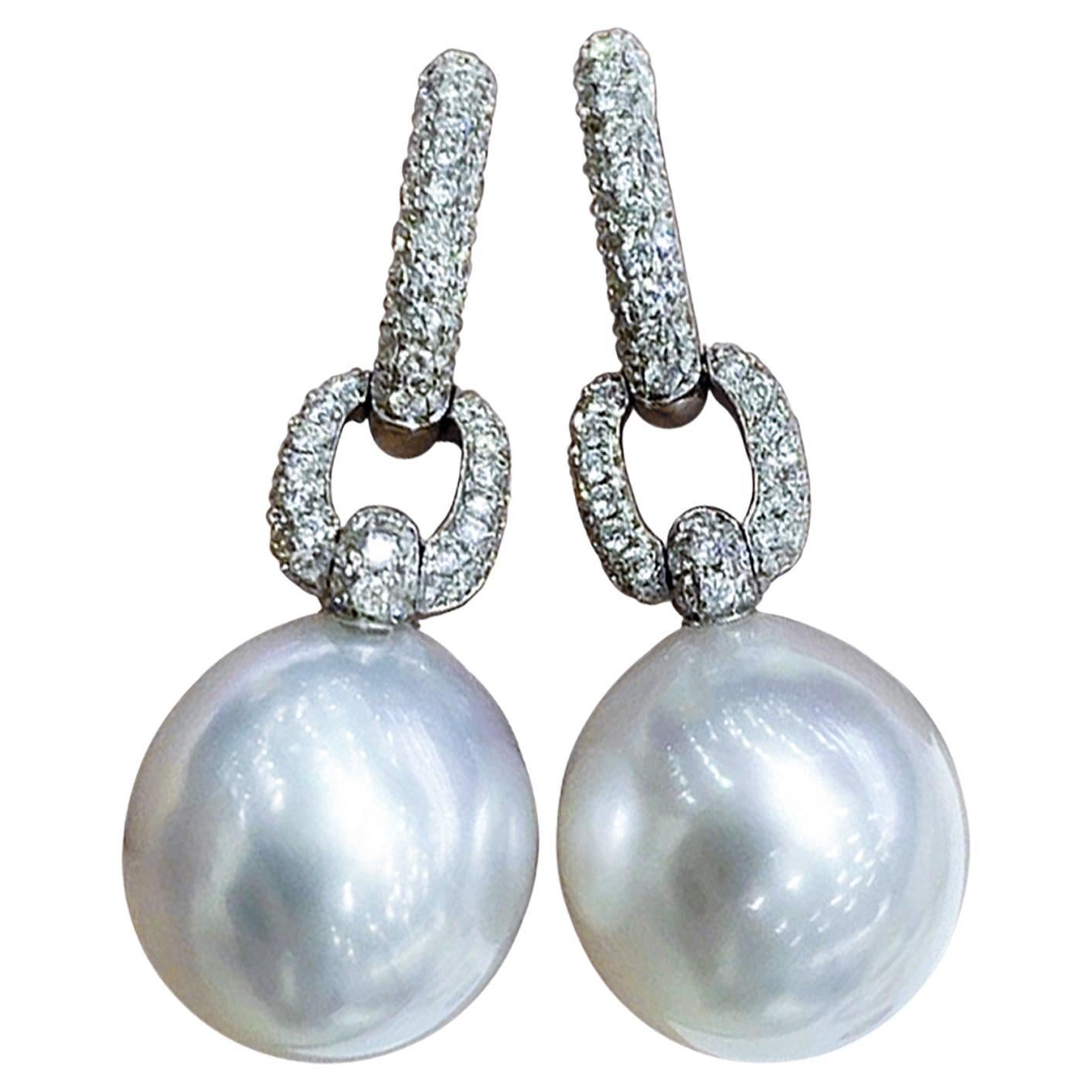 【Sculpted Geometry】Double Link Aurora South Sea Pearl Diamond Earrings