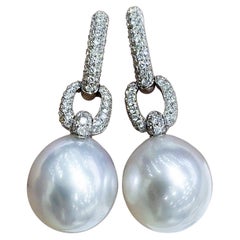 【Sculpted Geometry】Double Link Aurora Südsee Perle Diamant Ohrringe