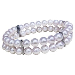 【Geometria scolpita】 Bracciale con diamanti a doppio filo Aurora Akoya a lustro serale