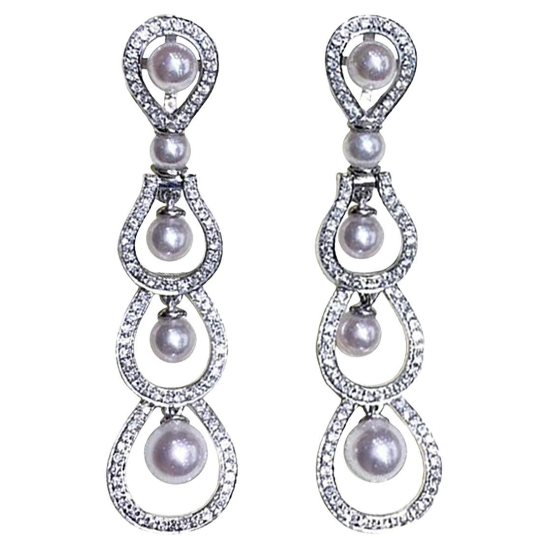 Orecchini a goccia con diamanti e perle Akoya Baby Falling Grace