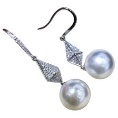 【Sculpted Geometry】Geometric Line Aurora South Sea Pearl Evening Earrings