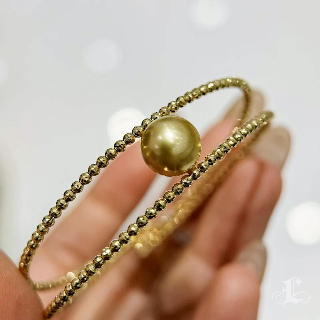 【Geometria scolpita】Bracciale con perle dei mari del sud da 9-10 mm in oro 18K in vendita 2