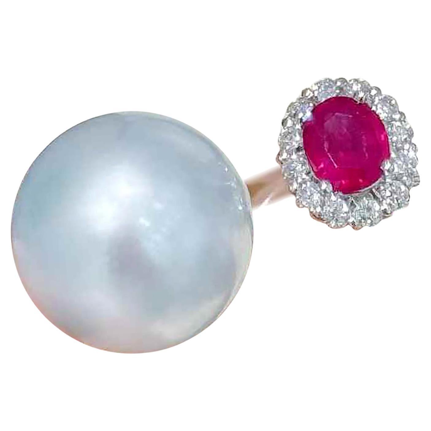 【 Lustre Arco】Halo Rubí Aurora Perla del Mar del Sur Anillo de Declaración