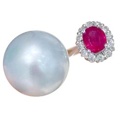 【Sculpted Geometry】Halo Ruby Aurora South Sea Pearl Statement Ring