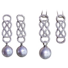 【Lustre Arco】Motivo Infinito Perla del Mar del Sur y Diamante Conjunto de Oro Blanco