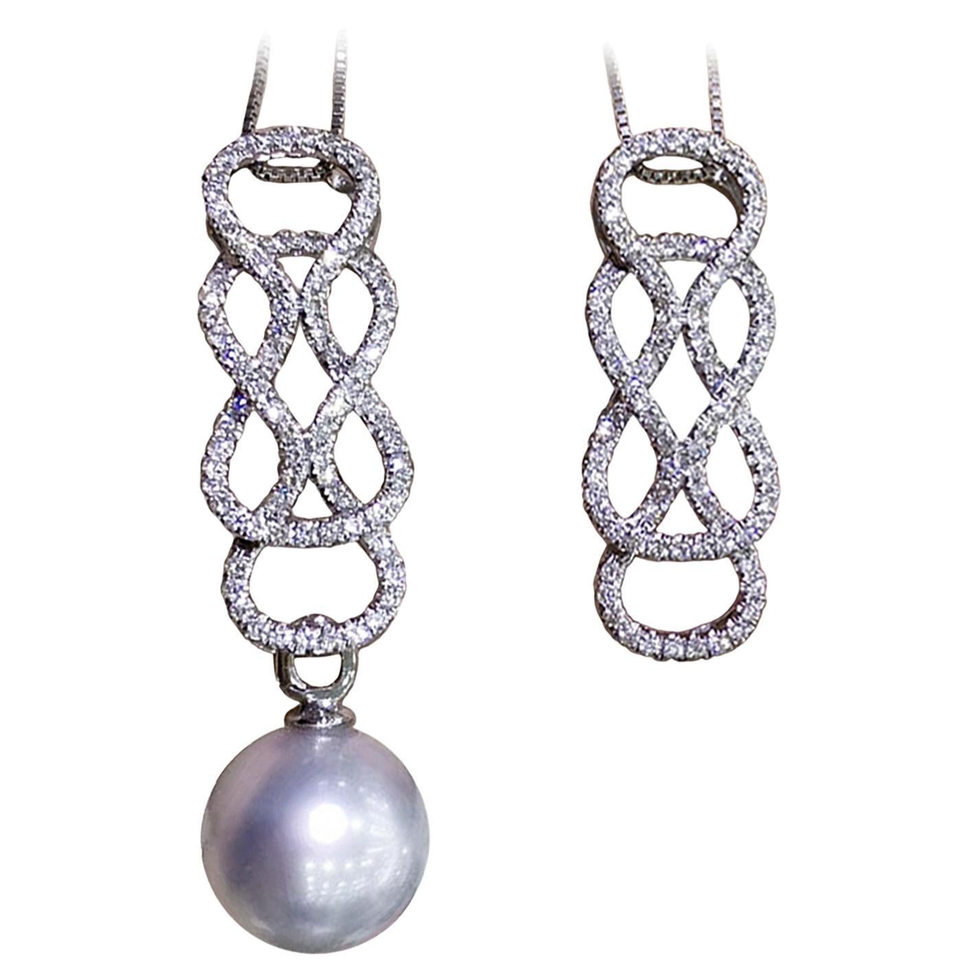 Geometria scolpita】 Ciondolo con diamante a doppia fascia e perla dei mari del sud da 12-13 mm