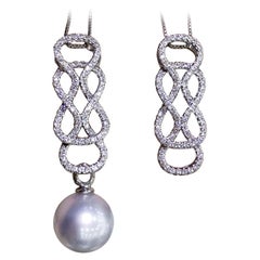 Geometria scolpita】 Ciondolo con diamante a doppia fascia e perla dei mari del sud da 12-13 mm