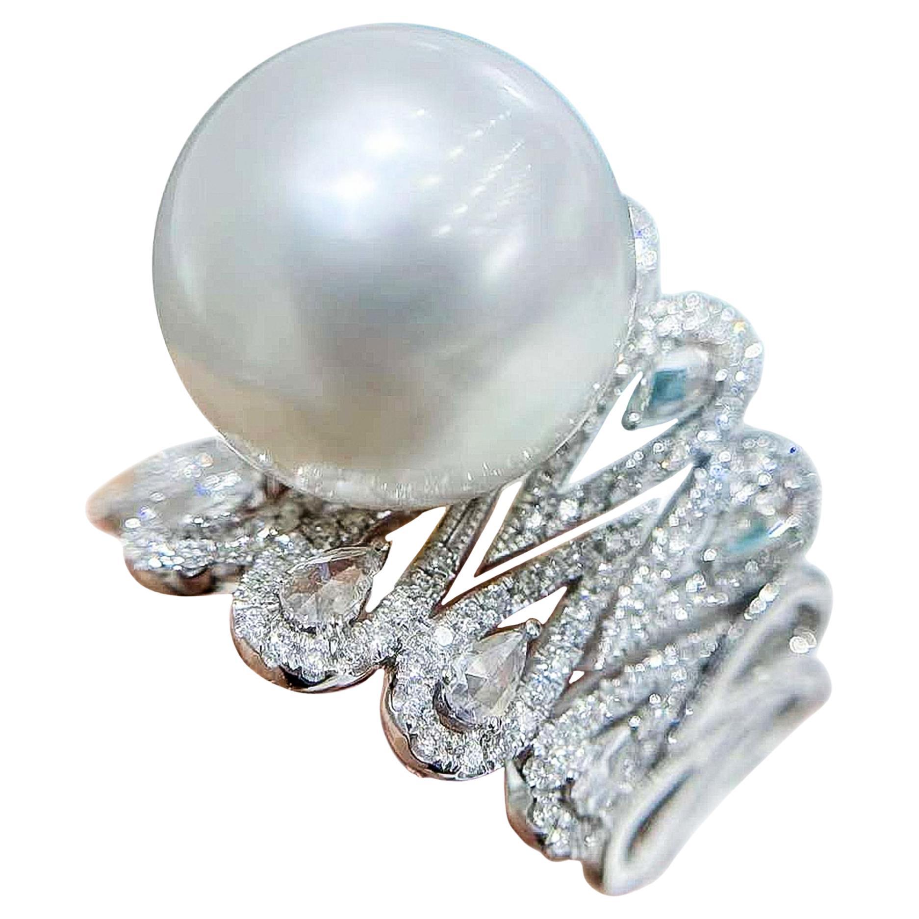 Crown Radiance】Lightning Grace Aurora Südsee Perle & Diamant Statement Ring