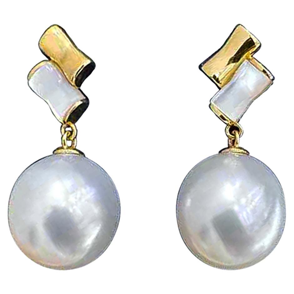 【Pendientes de nácar y perlas del mar del sur de Silent Geometry】Linear Bloom