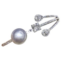 【Sculpted Geometry】Modern South Sea Pearl Baguette Diamond Open Cuff Bracelet