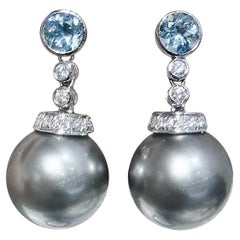 【Geometria scolpita】Ocean Spark Aurora Tahitian Pearl Aquamarine Diamond Earrings