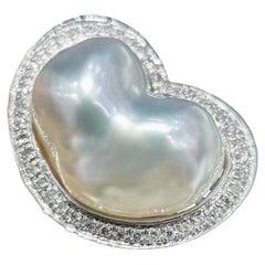 【Sculpted Geometry】Sólo un Corazón Aurora Anillo de Diamantes y Perlas Keshi Naturales