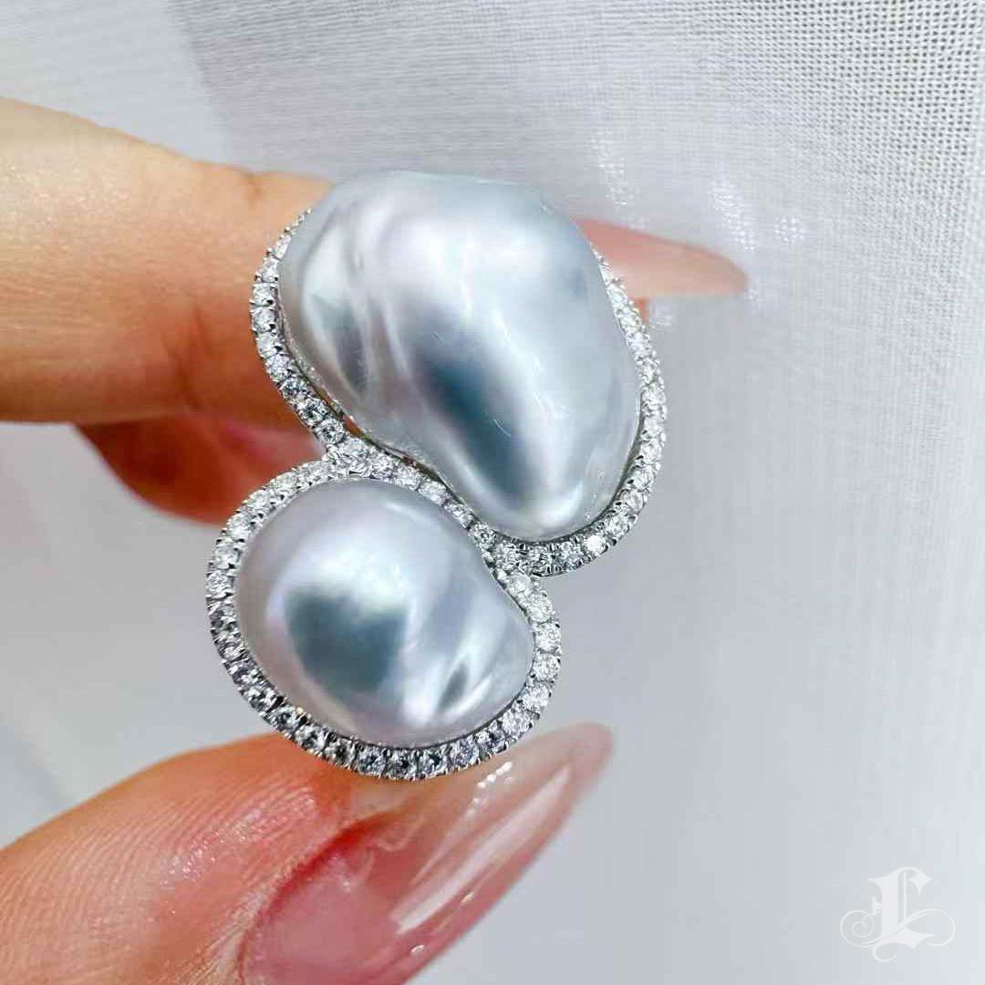 【Sculpted Geometry】Only One Fluid Echo South Sea Keshi Pearl Ring en vente 3