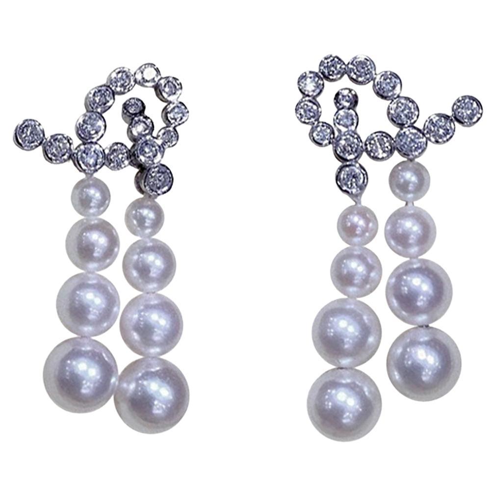 【Geometria scolpita】Orbita Linea Aurora Akoya Perla Diamante Orecchini a goccia