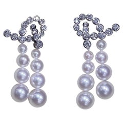 【Geometria scolpita】Orbita Linea Aurora Akoya Perla Diamante Orecchini a goccia