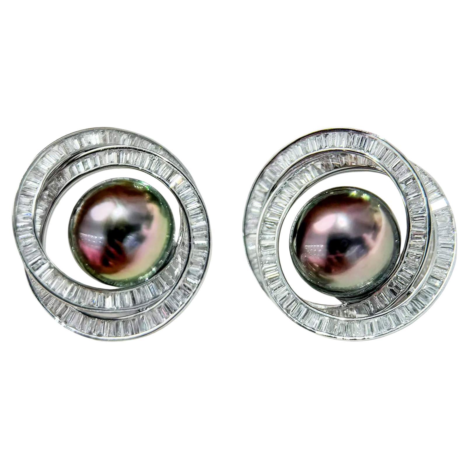 【Crown Radiance】Orbit Tahitian Pearl Diamond Earrings
