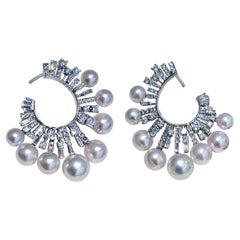 【Geometria scolpita】 Orecchini da sera con diamanti e perle Aurora Akoya a scoppio radiante
