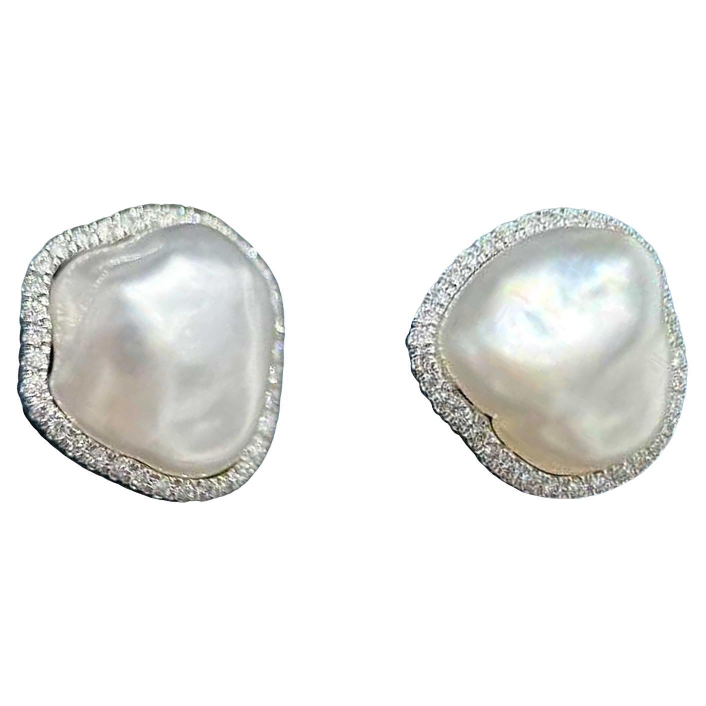 【Sculpted Geometry】【Sculpted Geometry】Aurora Keshi South Sea Pearl Diamond Stud