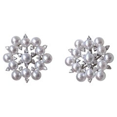 【Crown Radiance】Snowflake Cluster Akoya Pearl & Diamond Statement Earrings 【Crown Radiance】Snowflake Cluster Akoya Pearl & Diamond Statement Earrings