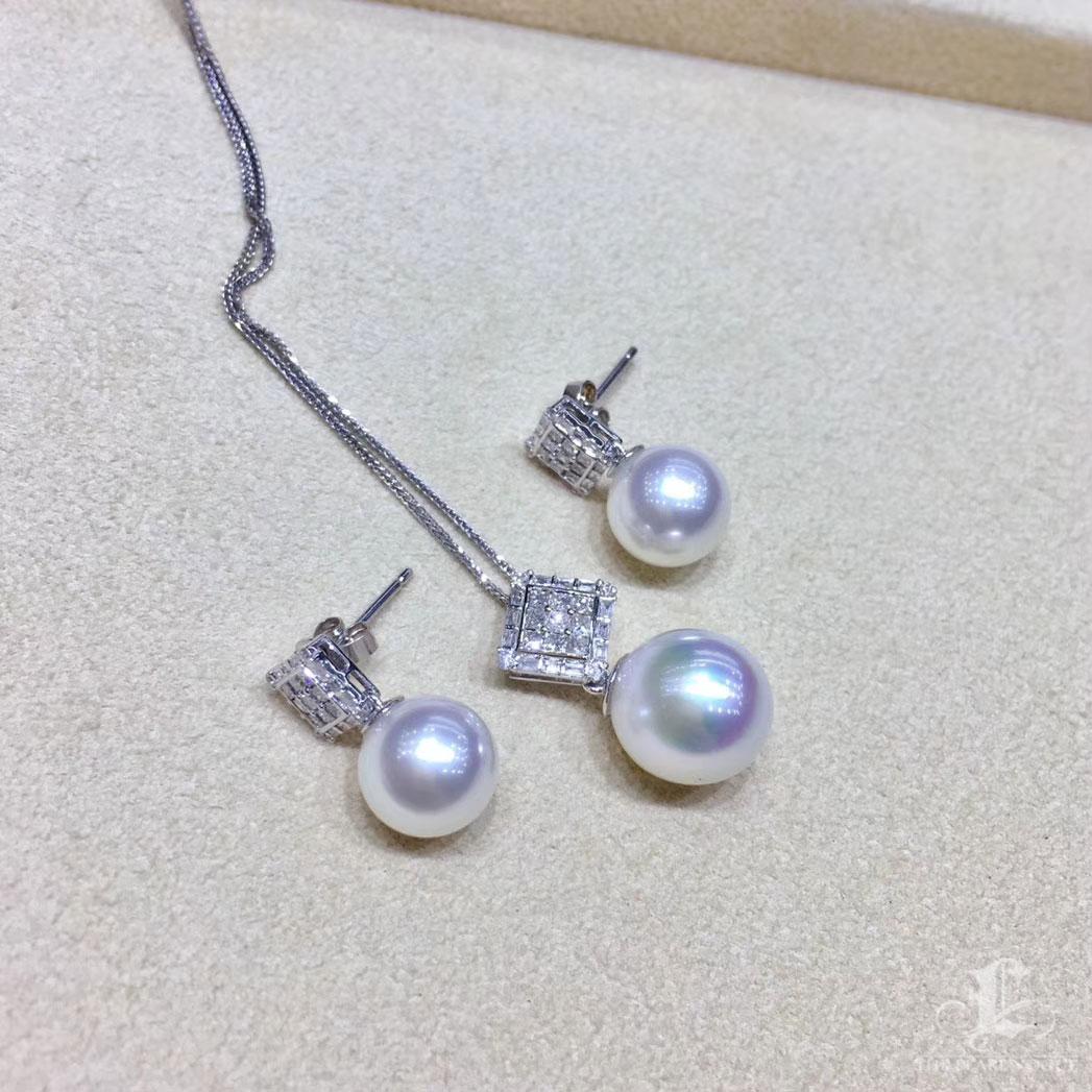 【Geometria scolpita】 Set di orecchini e pendenti con perle dei mari del sud e diamanti in vendita 5