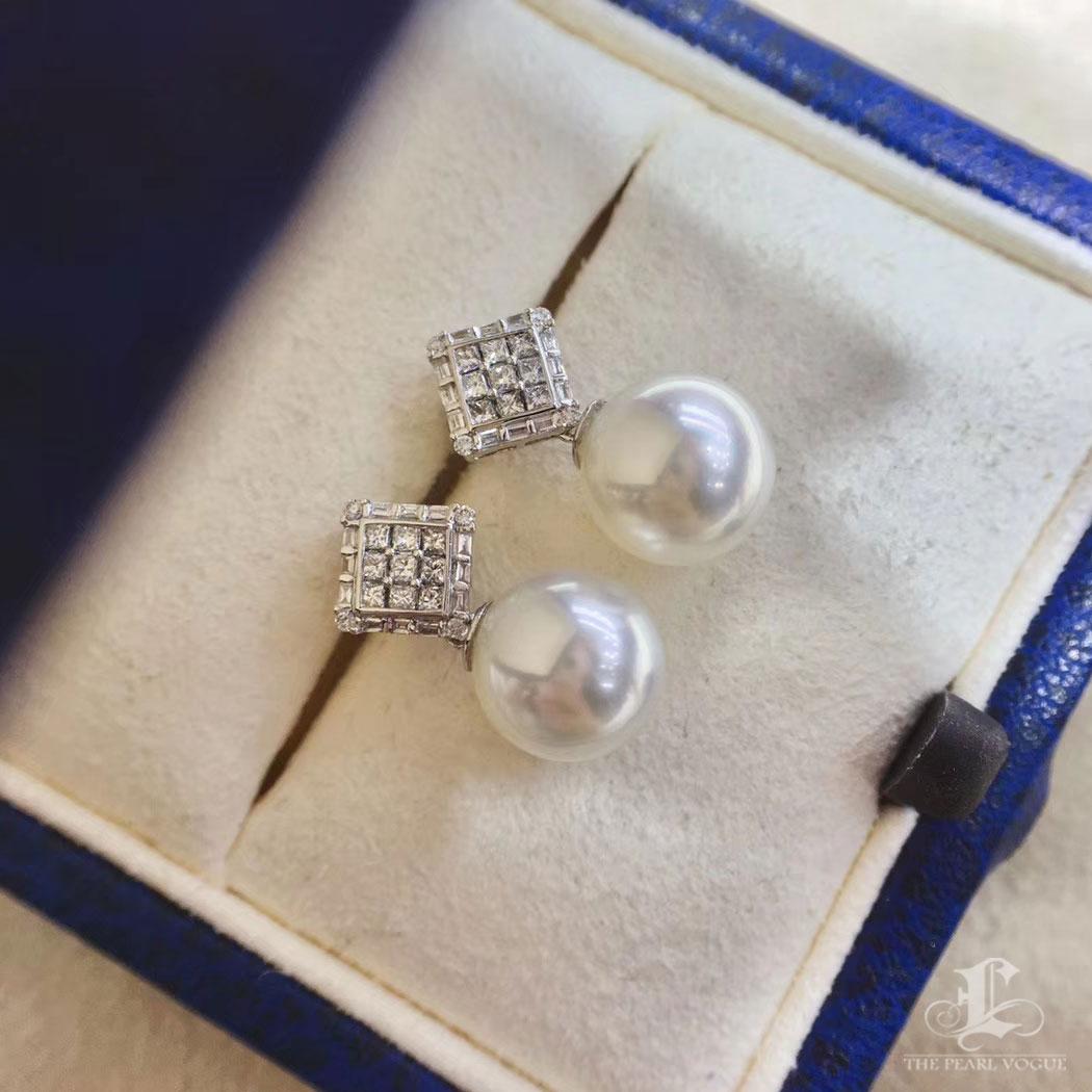 【Geometria scolpita】 Set di orecchini e pendenti con perle dei mari del sud e diamanti in vendita 3