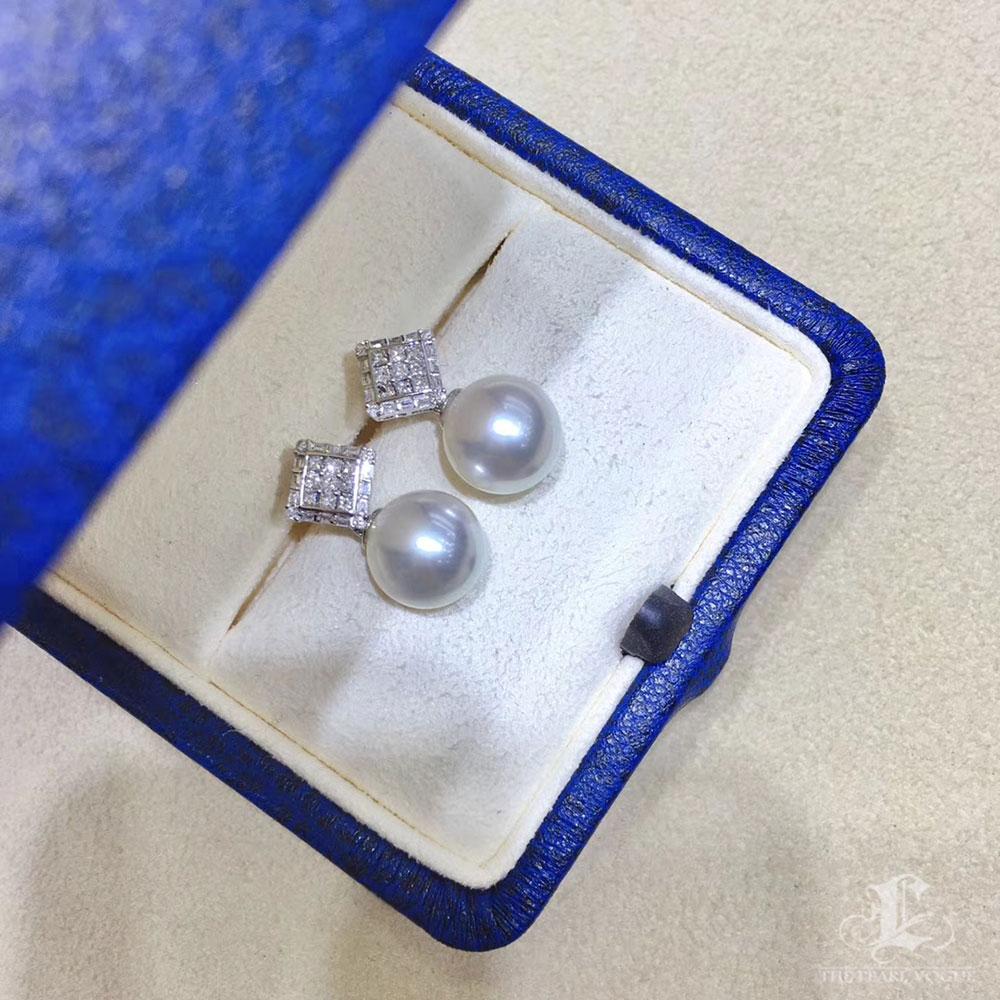 【Geometria scolpita】 Set di orecchini e pendenti con perle dei mari del sud e diamanti in vendita 4
