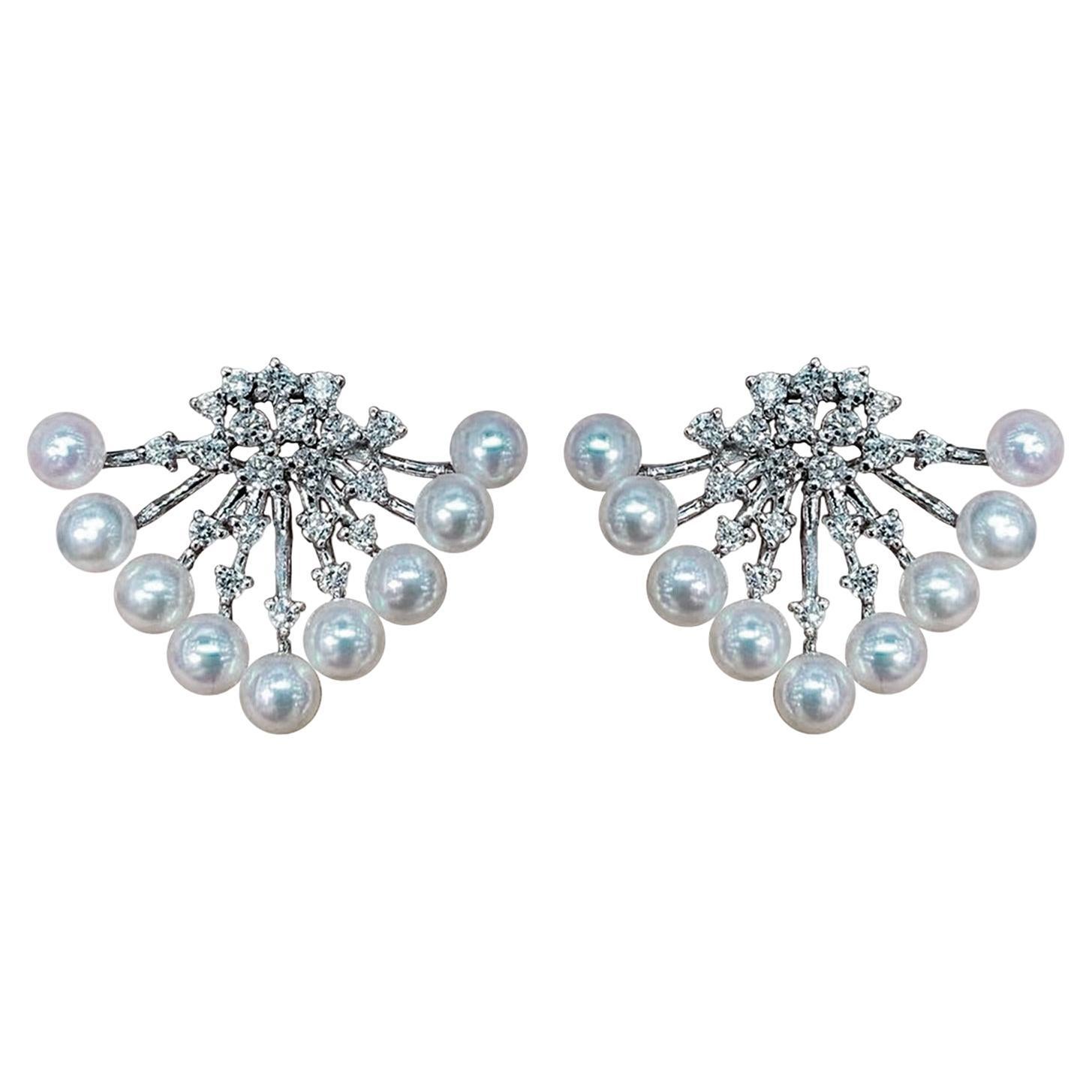 【Geometria scolpita】Orecchini di perle Aurora Akoya e diamanti per le occasioni