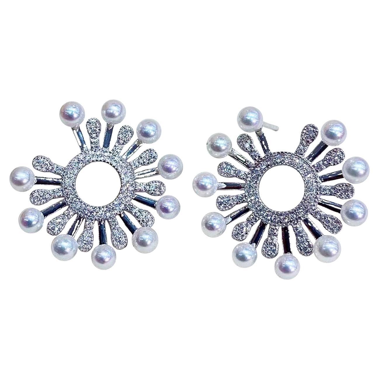 【Sculpted Geometry】Sunburst Aurora Baby Akoya Pearl
Diamond Statement Earrings